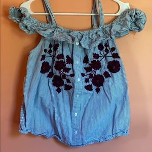 Francescas Blue rain off the shoulder top